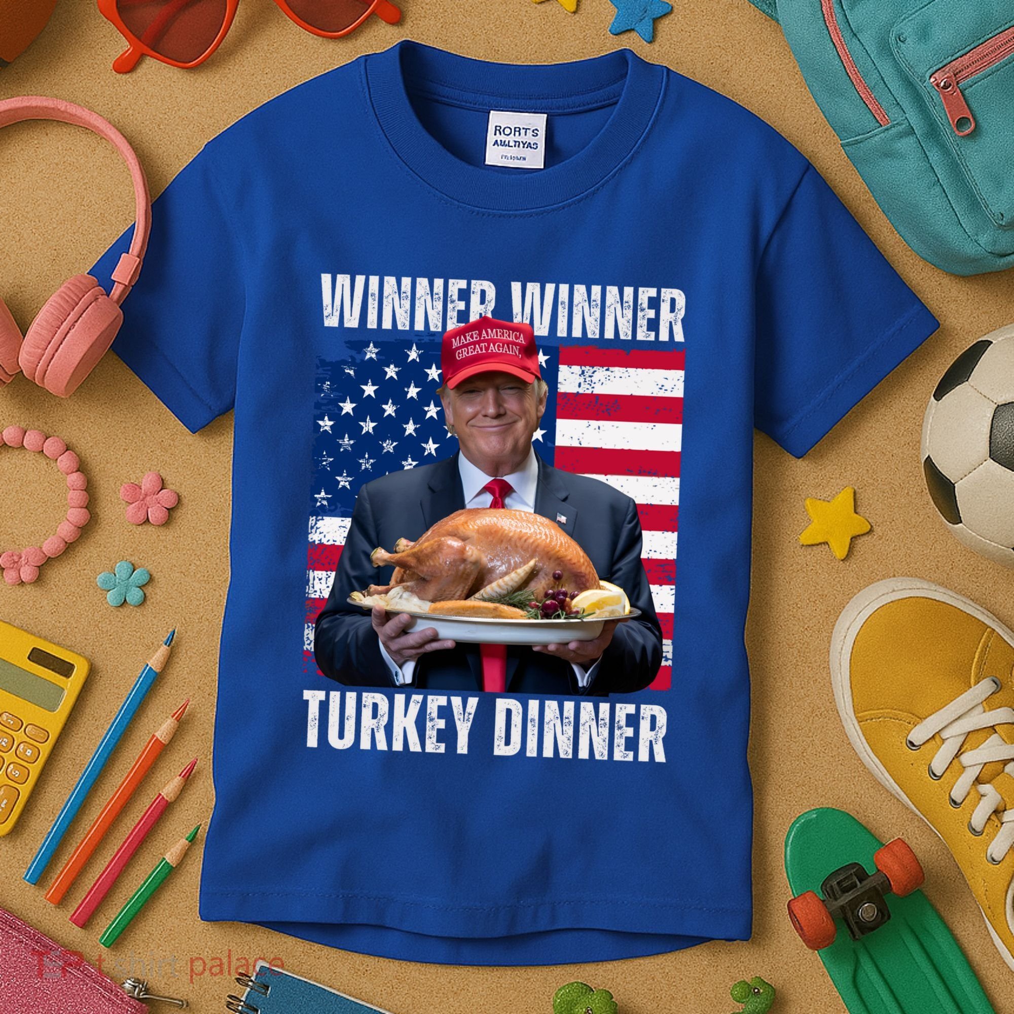 Winner Winner Turkey Dinner Humor Funny Trump Thanksgiving Meaningful Gift Kids T-Shirt