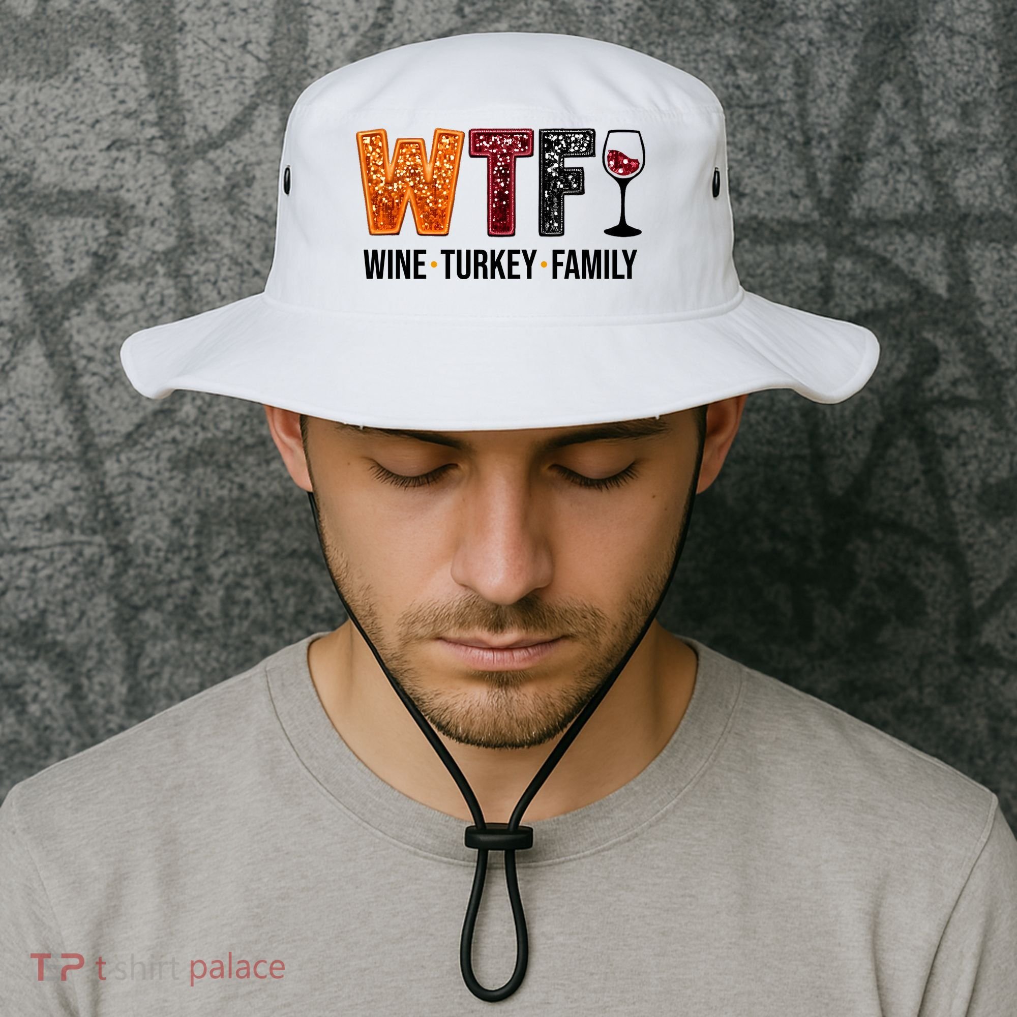 Wtf Wine Turkey Family Funny Thanksgiving Bucket Hat