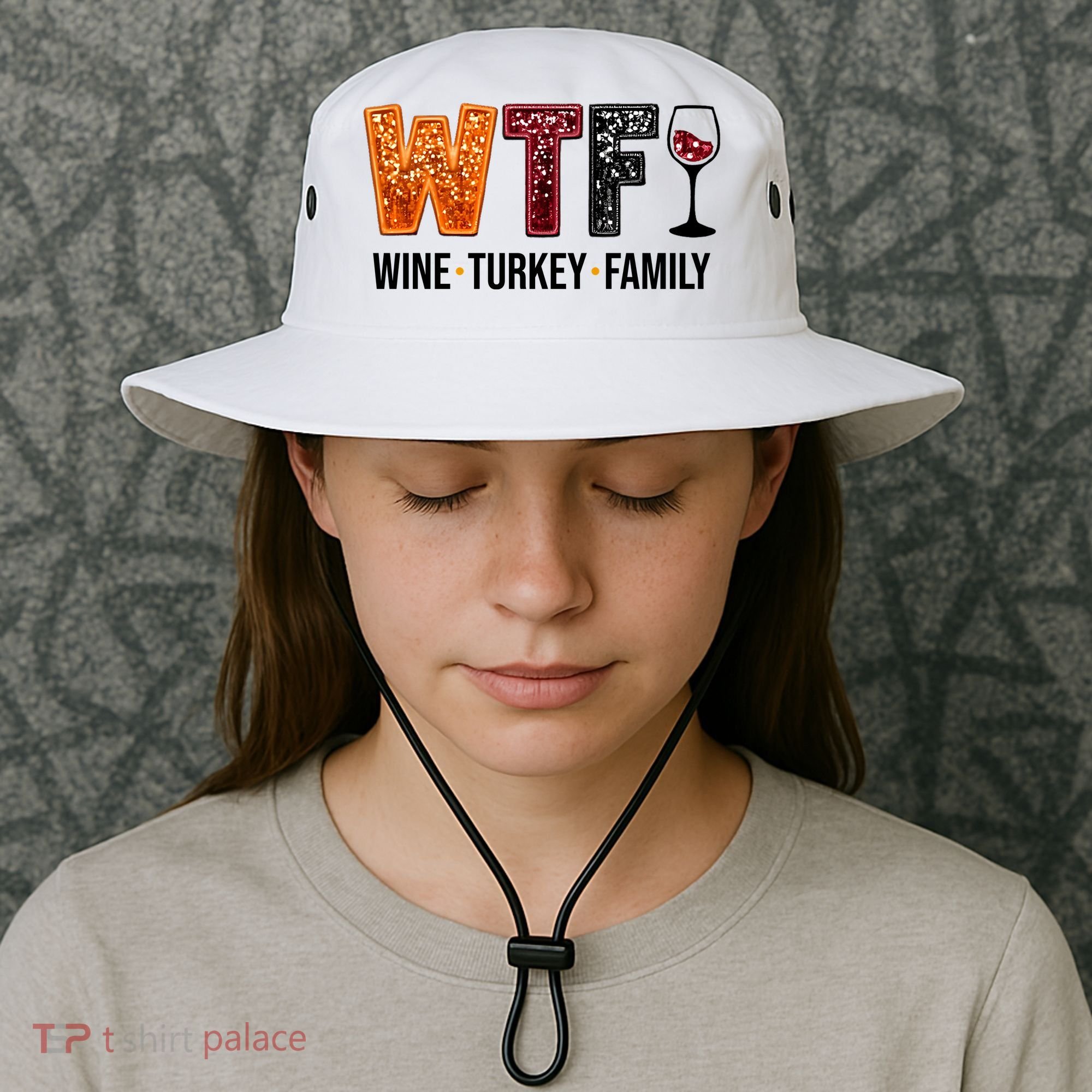 Wtf Wine Turkey Family Funny Thanksgiving Bucket Hat