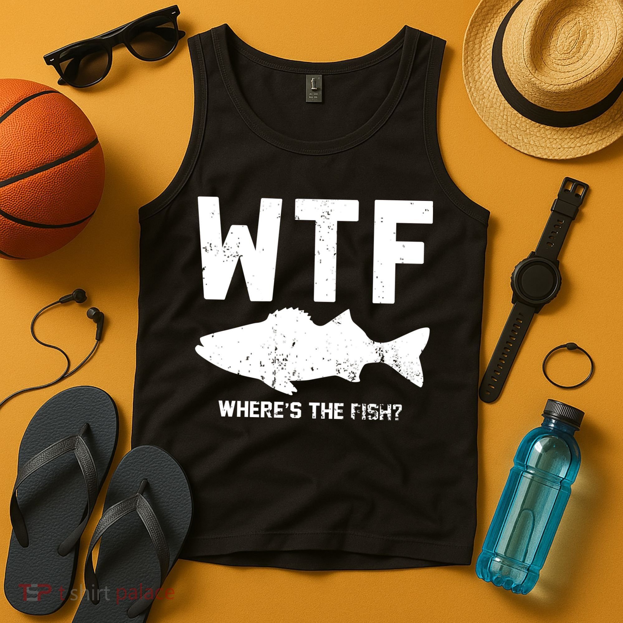 Wtf Wheres The Fish Funny Fishing Tank Top