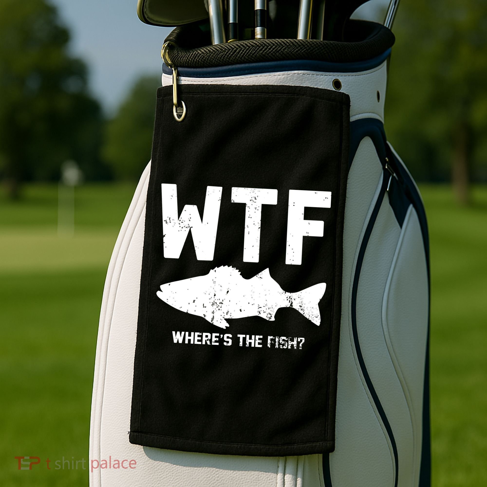 Wtf Wheres The Fish Funny Fishing Golf Towel