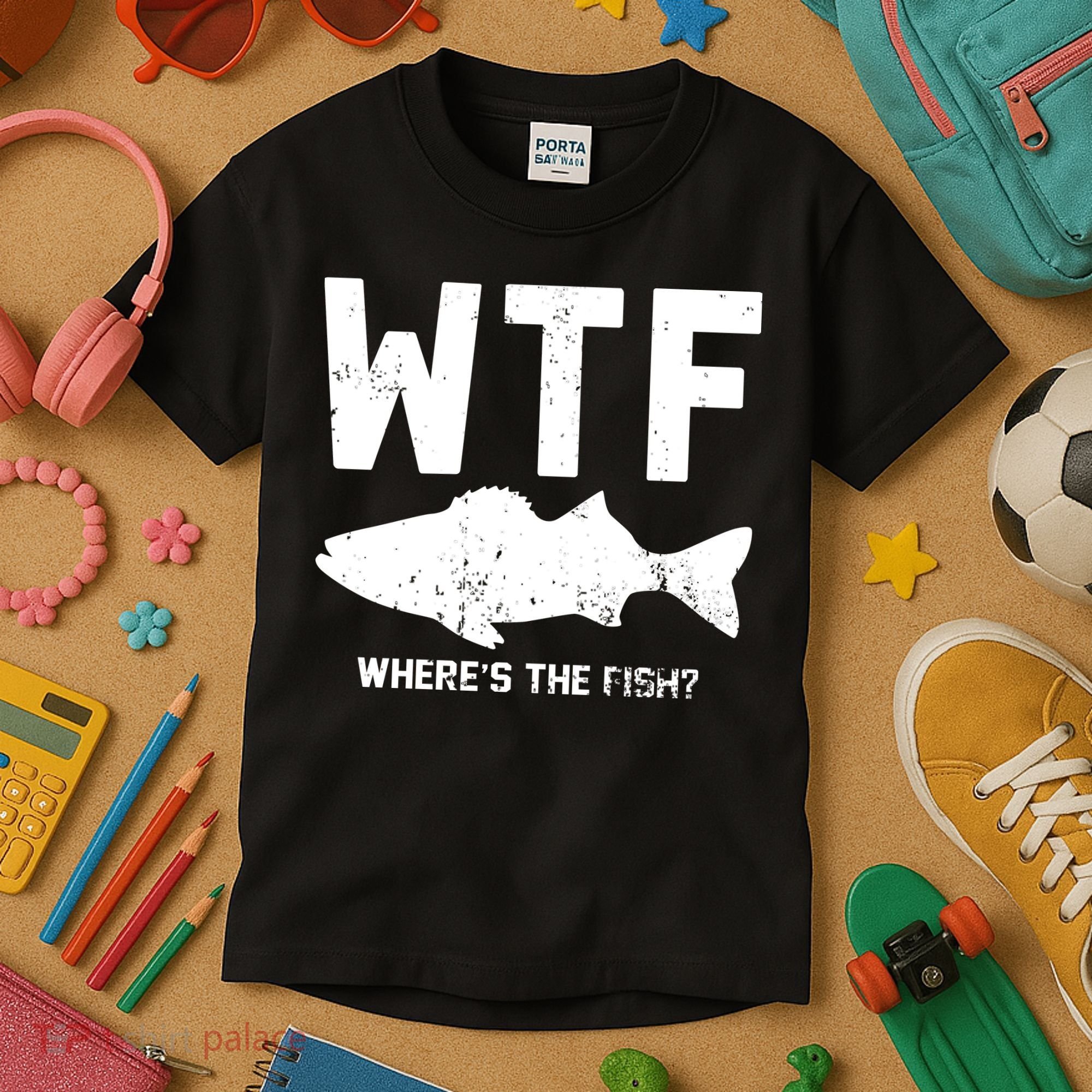 Wtf Wheres The Fish Funny Fishing Kids T-Shirt