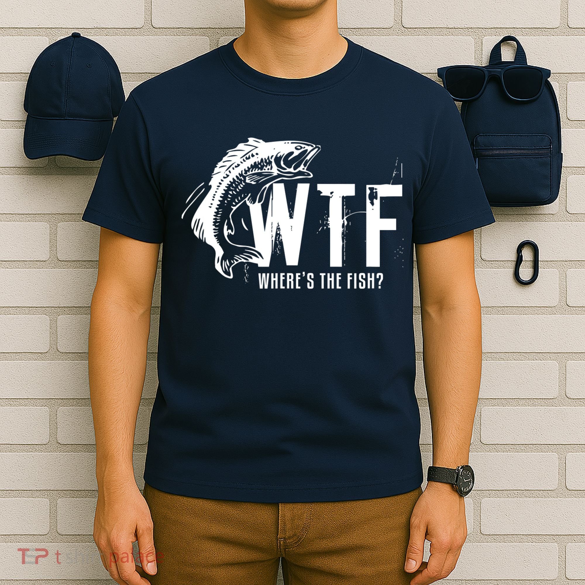 WTF Where's The Fish Men's Funny Fishing T-Shirt
