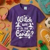 Witch Way To The Candy Cute Halloween Kids T-Shirt thumb 3