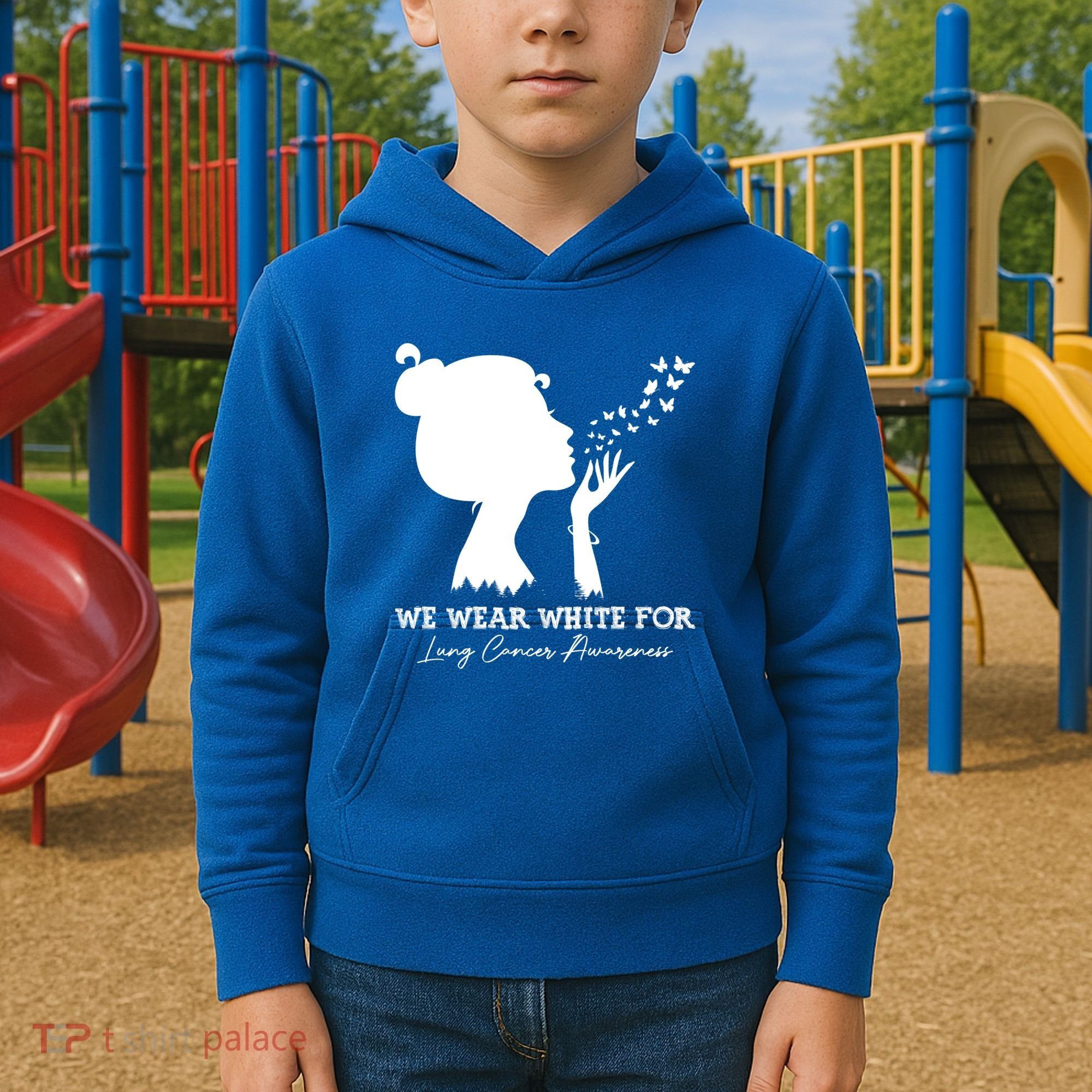 We Wear White For Lung Cancer Awareness American Gift Kids Hoodie