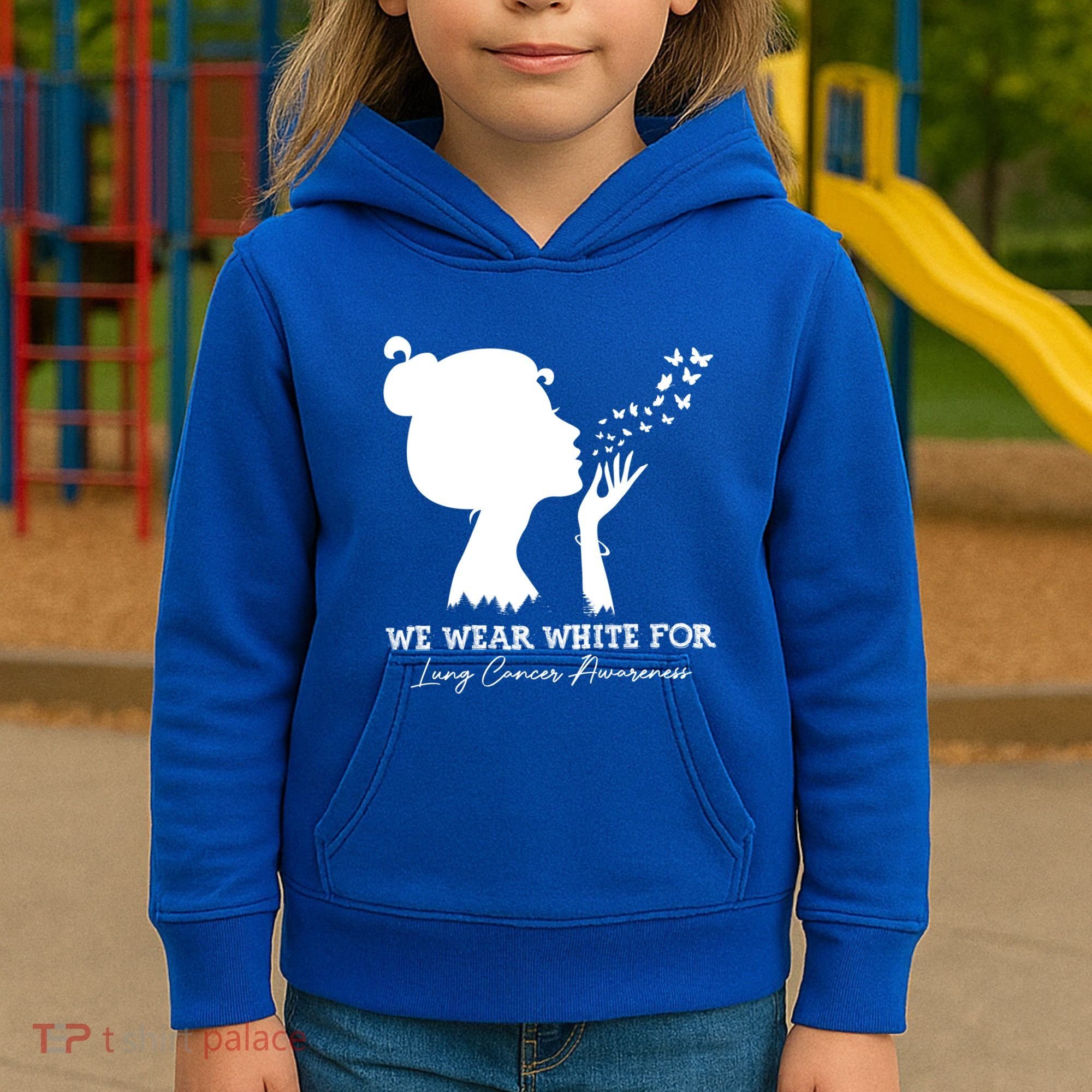 We Wear White For Lung Cancer Awareness American Gift Kids Hoodie