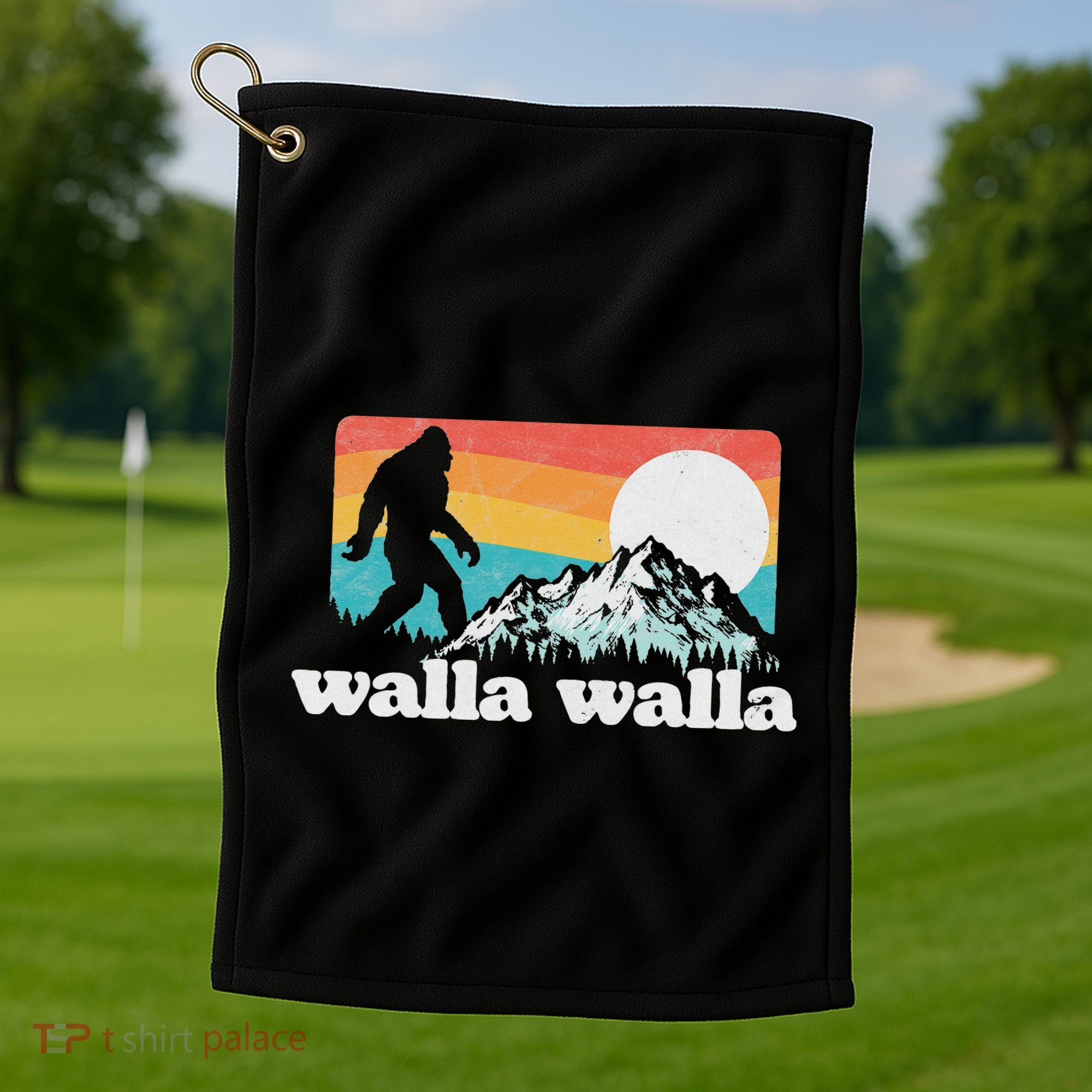 Walla Walla Washington Bigfoot Mountains Retro Distressed Golf Towel