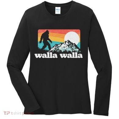 Walla Walla Washington Bigfoot Mountains Retro Distressed Women's Long Sleeve Shirt