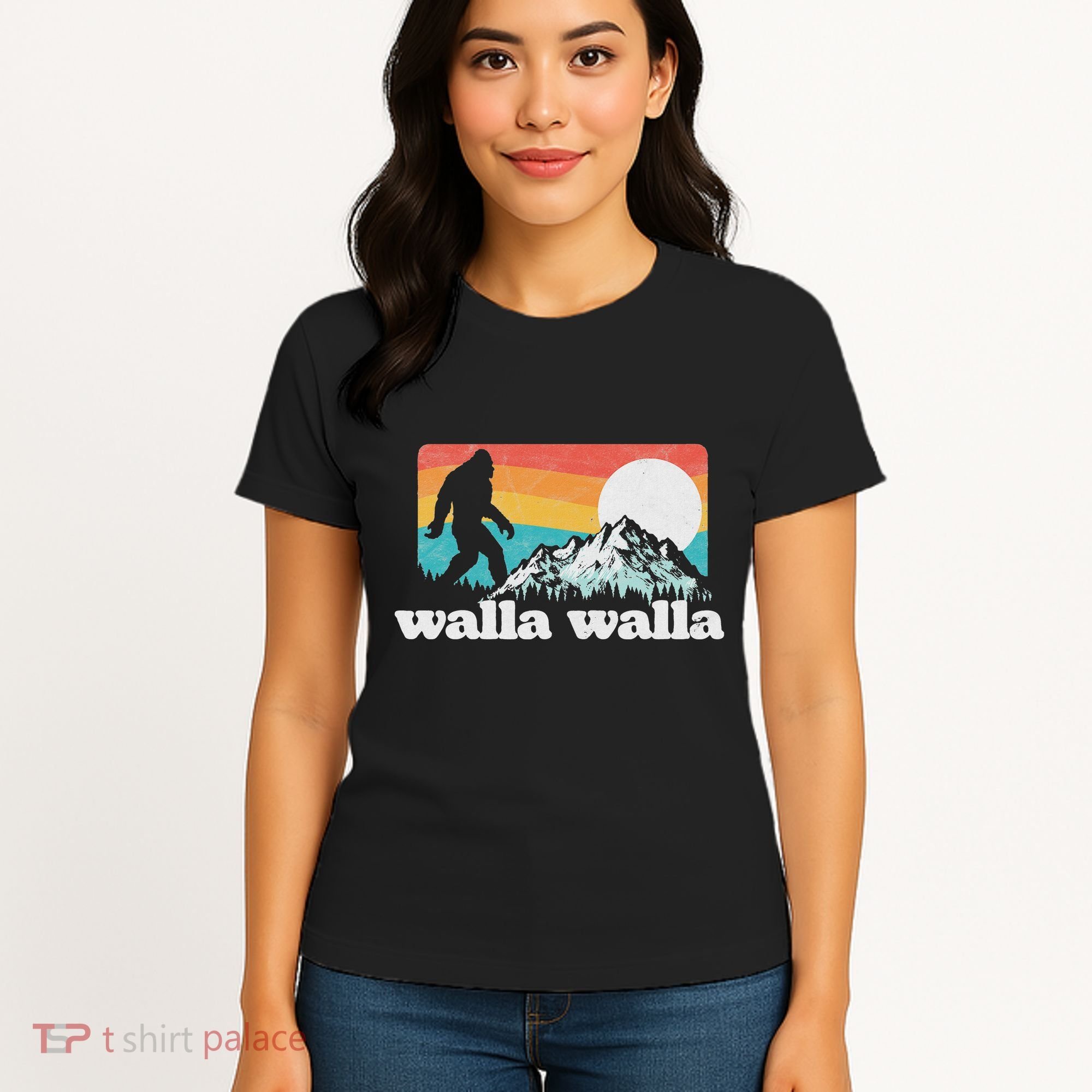 Walla Walla Washington Bigfoot Mountains Retro Distressed Women's T-Shirt