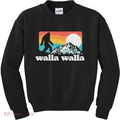 Walla Walla Washington Bigfoot Mountains Retro Distressed Kids Sweatshirt