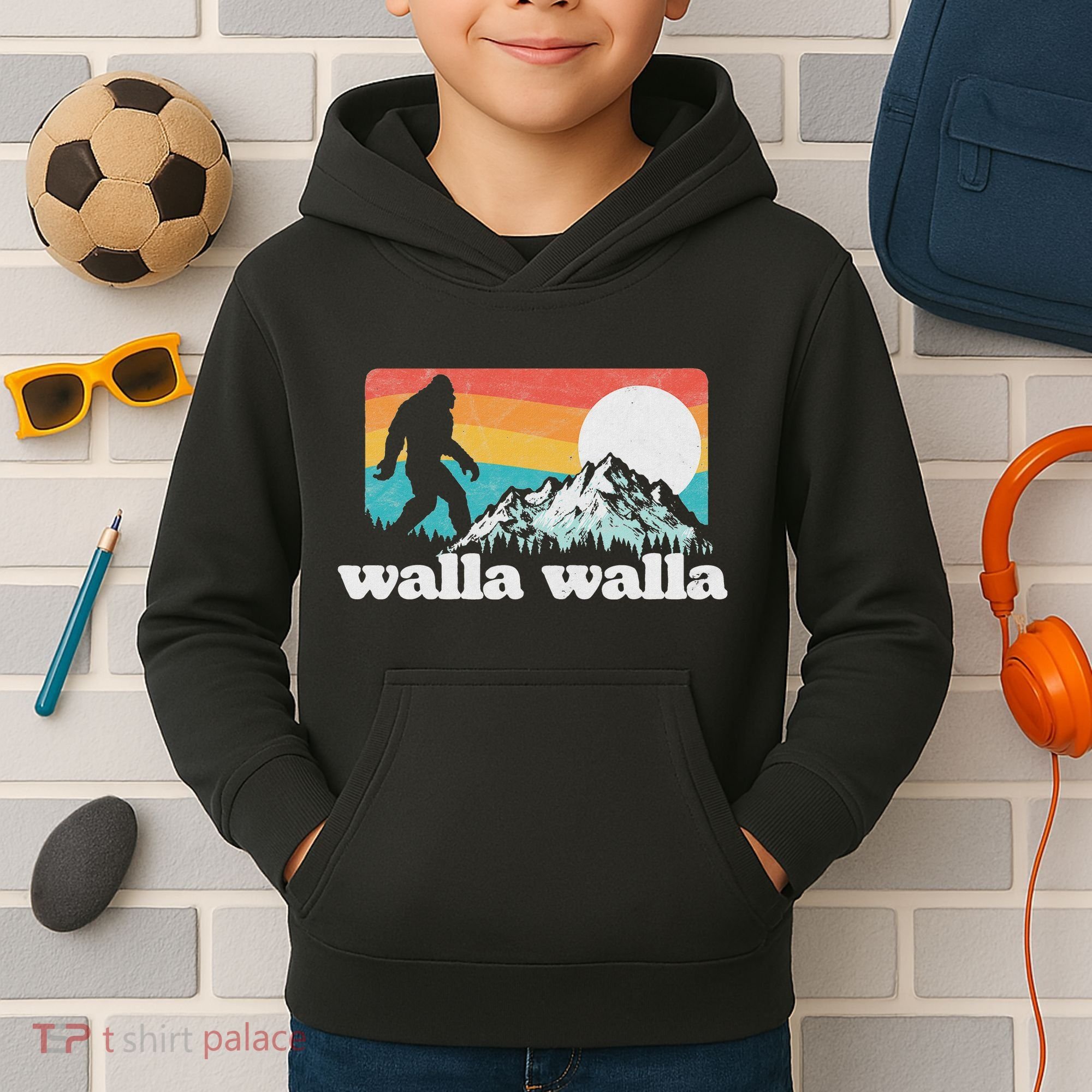 Walla Walla Washington Bigfoot Mountains Retro Distressed Kids Hoodie