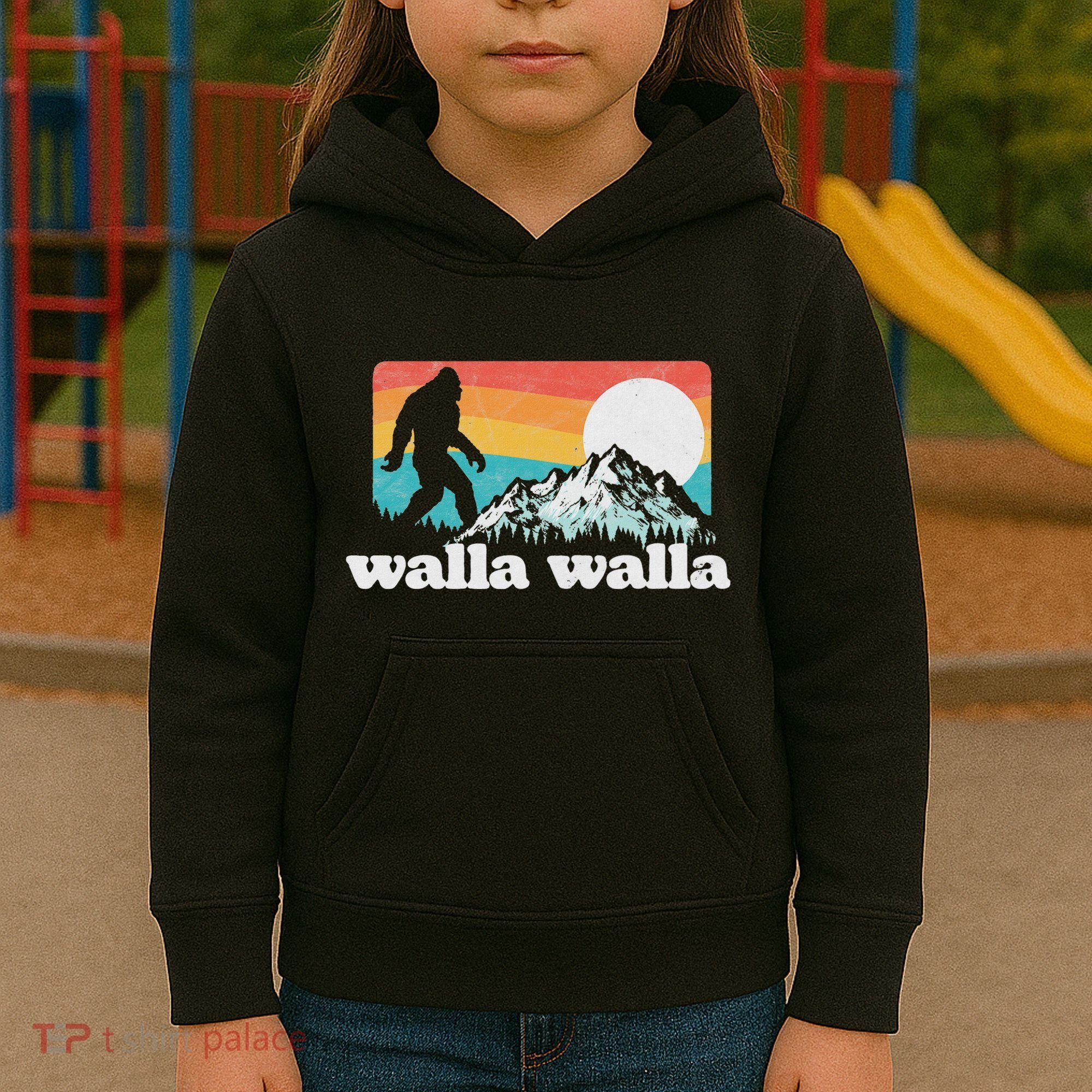 Walla Walla Washington Bigfoot Mountains Retro Distressed Kids Hoodie