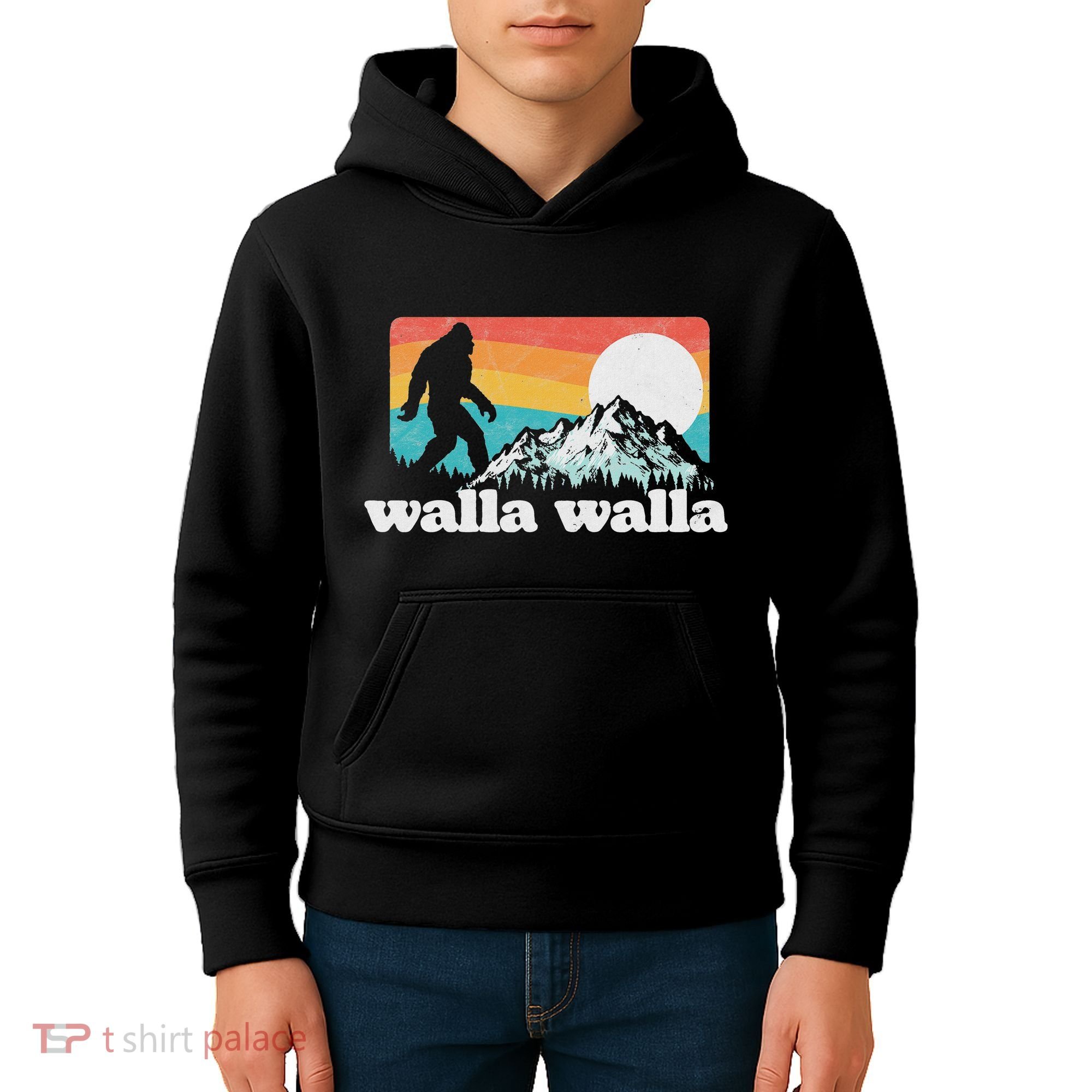 Walla Walla Washington Bigfoot Mountains Retro Distressed Kids Hoodie