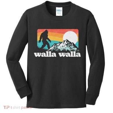 Walla Walla Washington Bigfoot Mountains Retro Distressed Kids Long Sleeve Shirt
