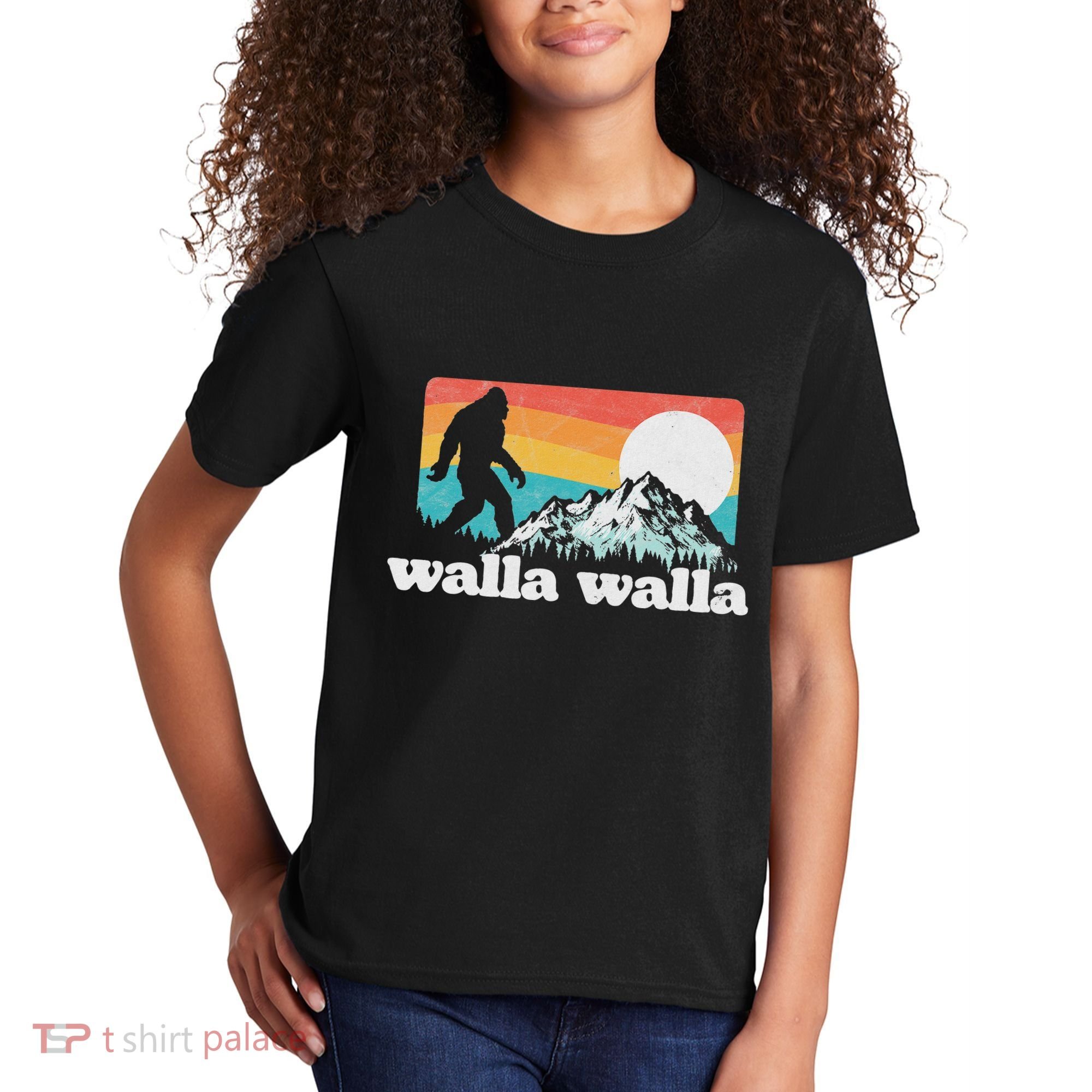 Walla Walla Washington Bigfoot Mountains Retro Distressed Kids T-Shirt