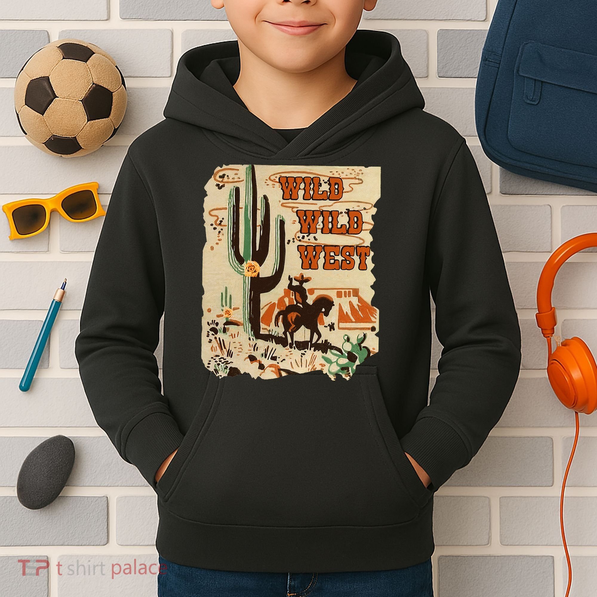 Wild Wild West Western Life Southwest Desert Vibes Cactus Kids Hoodie