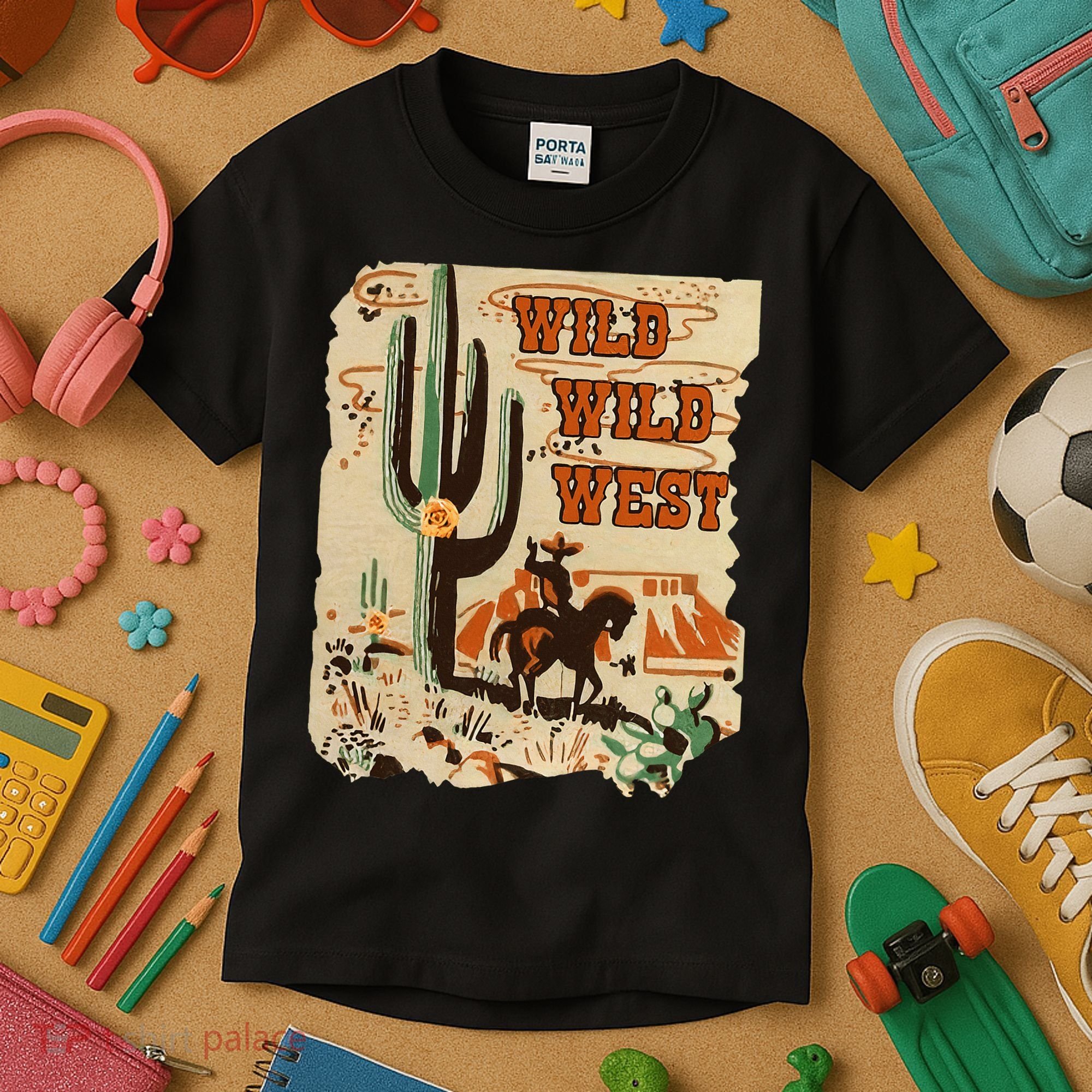 Wild Wild West Western Life Southwest Desert Vibes Cactus Kids T-Shirt