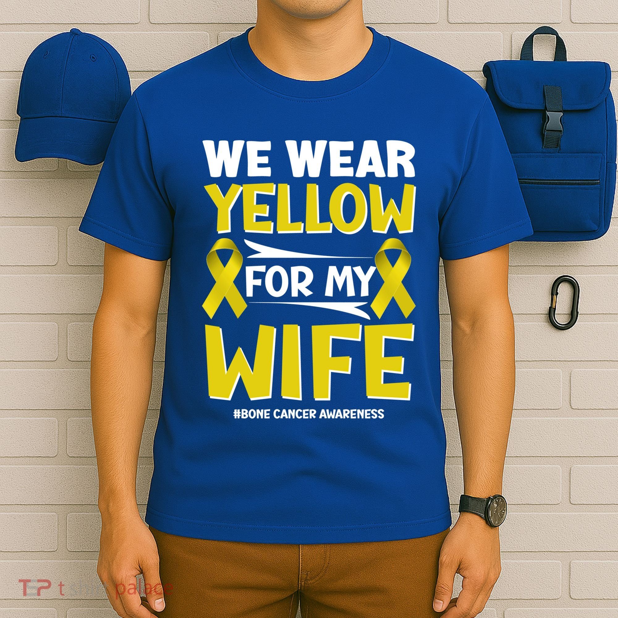 We Wear Yellow For My Wife! Bone Cancer Awareness Sarcoma Gift T-Shirt