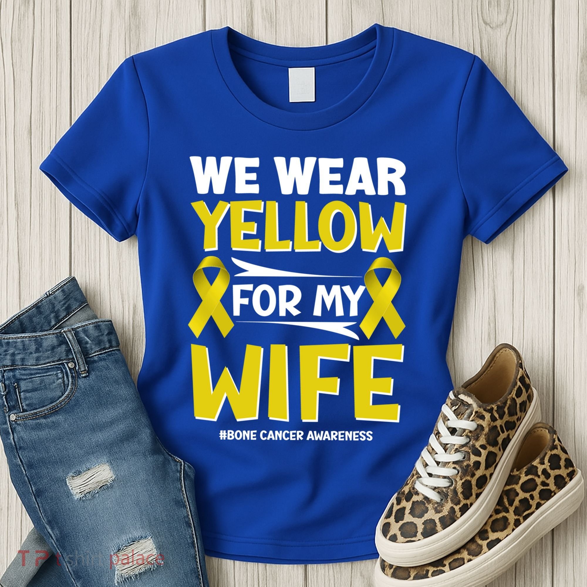 We Wear Yellow For My Wife! Bone Cancer Awareness Sarcoma Gift Women's T-Shirt