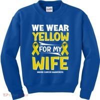 We Wear Yellow For My Wife! Bone Cancer Awareness Sarcoma Gift Kids Sweatshirt thumb 0