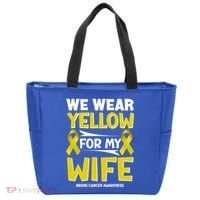 We Wear Yellow For My Wife! Bone Cancer Awareness Sarcoma Gift Tote Bag thumb 0