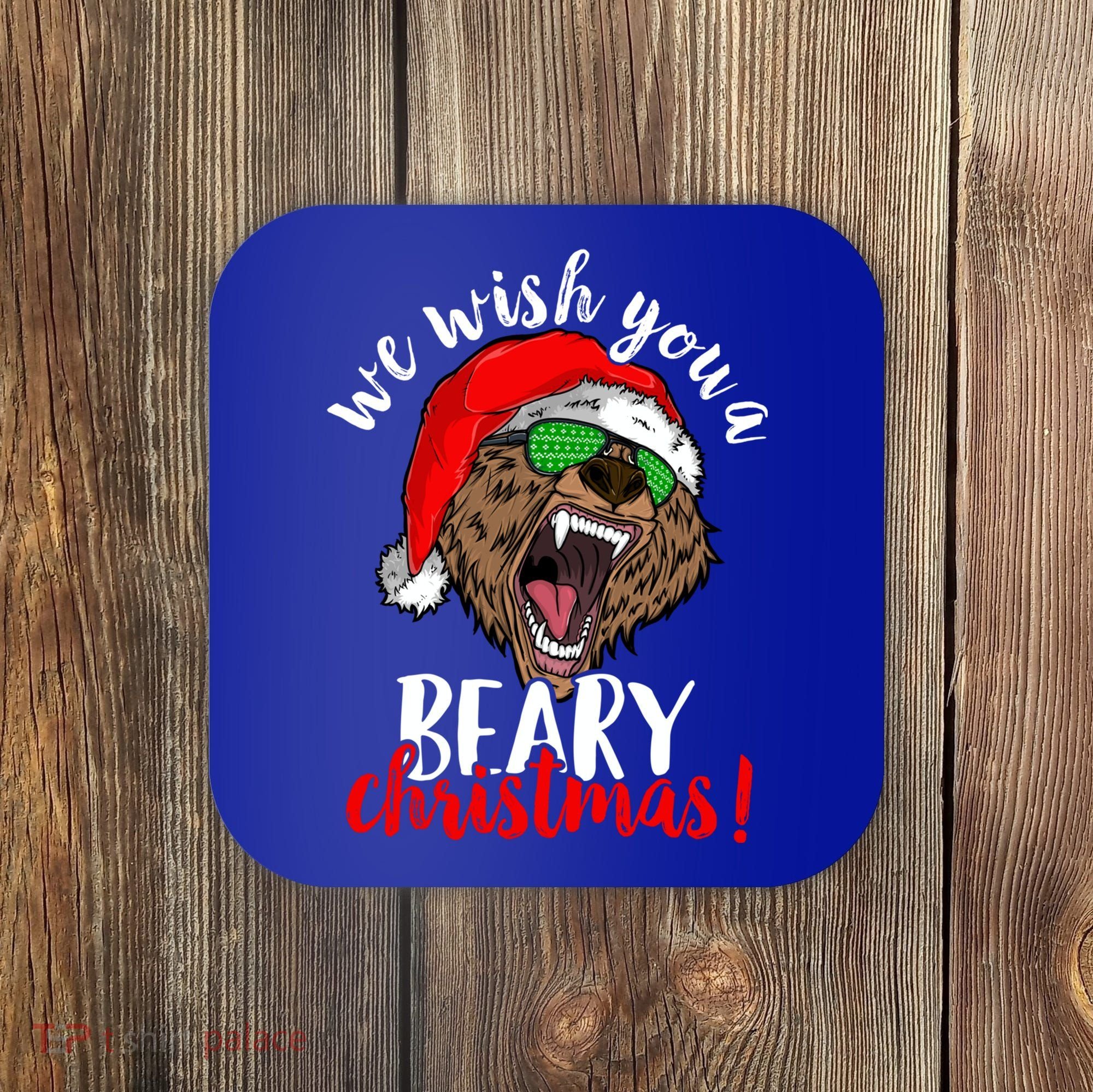 We Wish You A Beary Christmas Santa Bear Xmas Sunglasses Gift Coaster