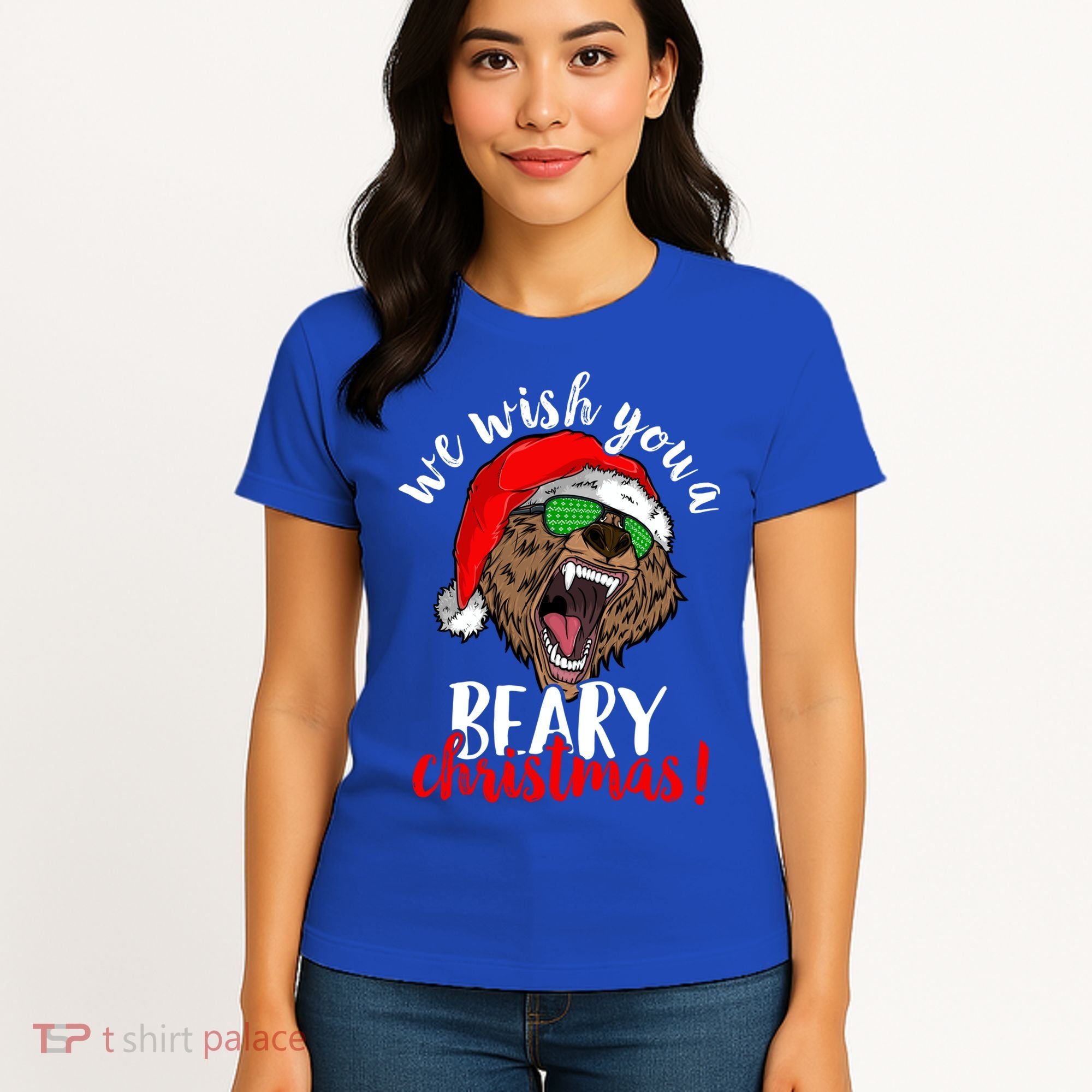 We Wish You A Beary Christmas Santa Bear Xmas Sunglasses Gift Women's T-Shirt
