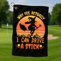 Womens Why Yes Actually I Can Drive A Stick Halloween Witch Spooky Golf Towel thumb 1