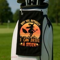 Womens Why Yes Actually I Can Drive A Stick Halloween Witch Spooky Golf Towel thumb 2