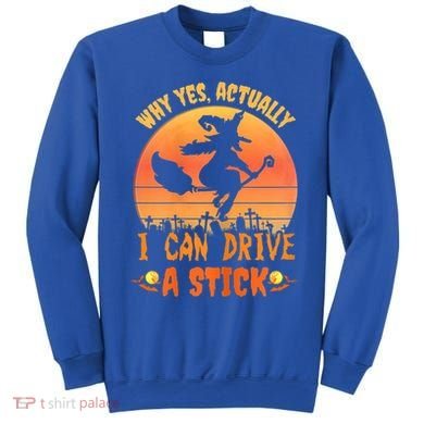 Womens Why Yes Actually I Can Drive A Stick Halloween Witch Spooky Sweatshirt