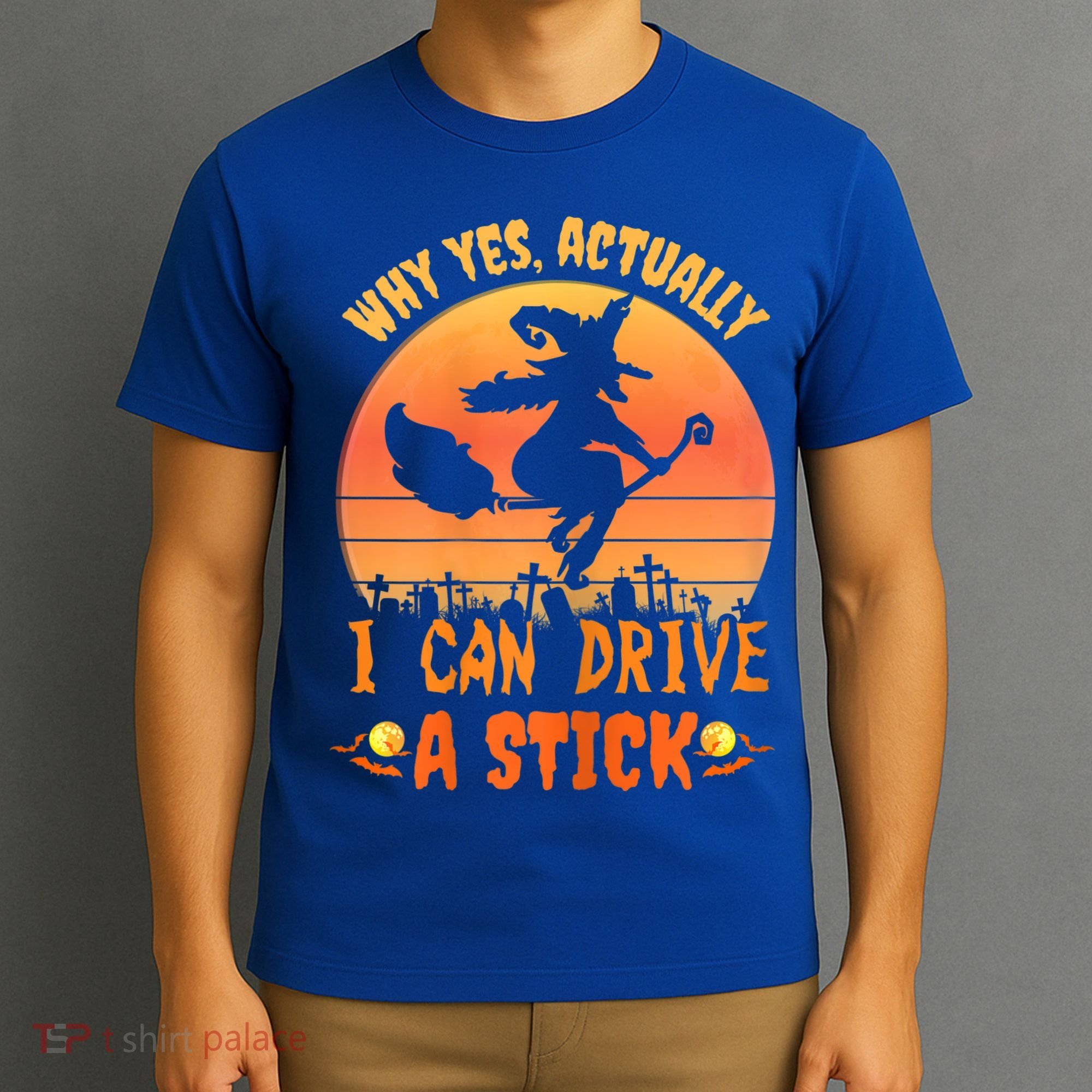 Womens Why Yes Actually I Can Drive A Stick Halloween Witch Spooky T-Shirt