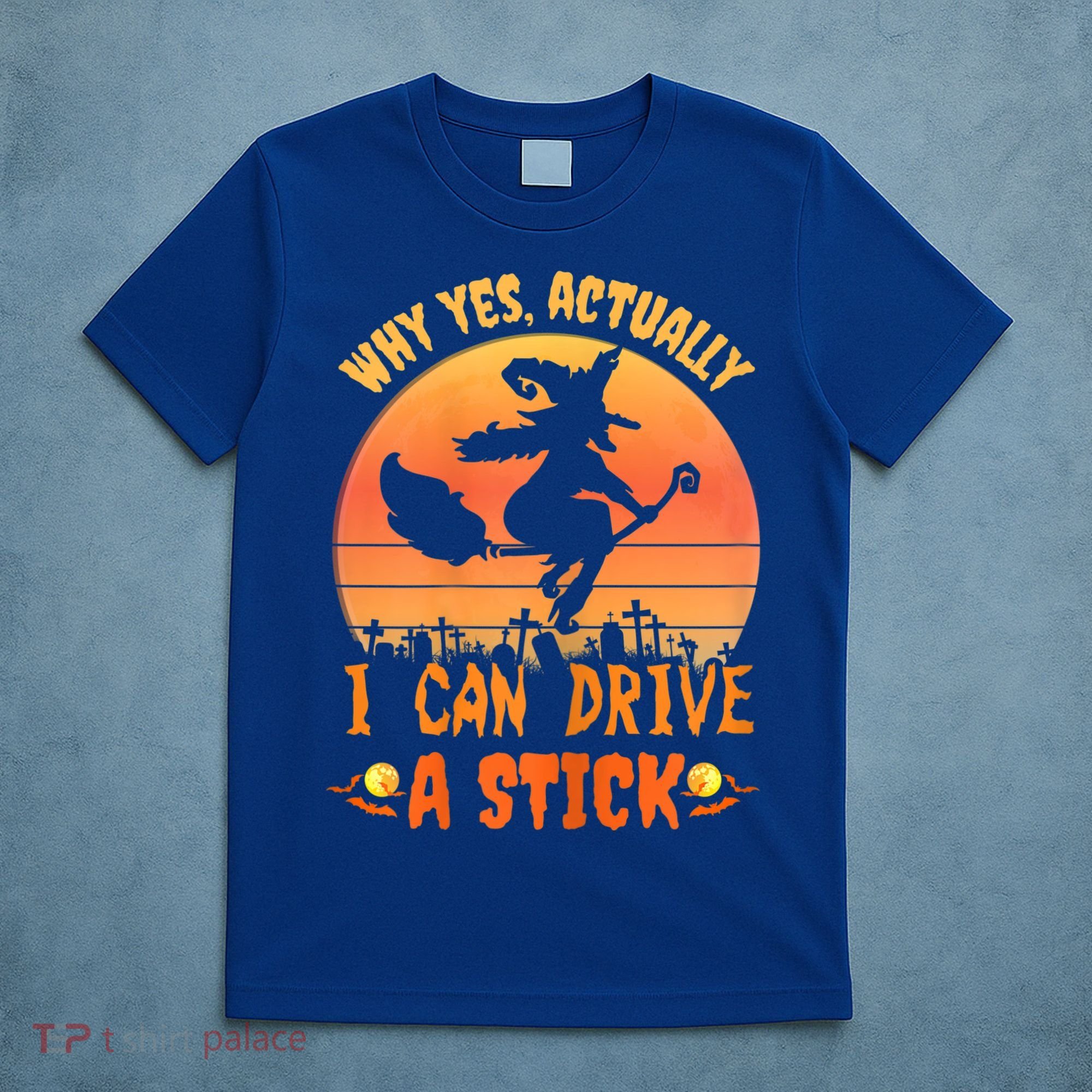 Womens Why Yes Actually I Can Drive A Stick Halloween Witch Spooky T-Shirt
