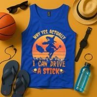 Womens Why Yes Actually I Can Drive A Stick Halloween Witch Spooky Tank Top thumb 4