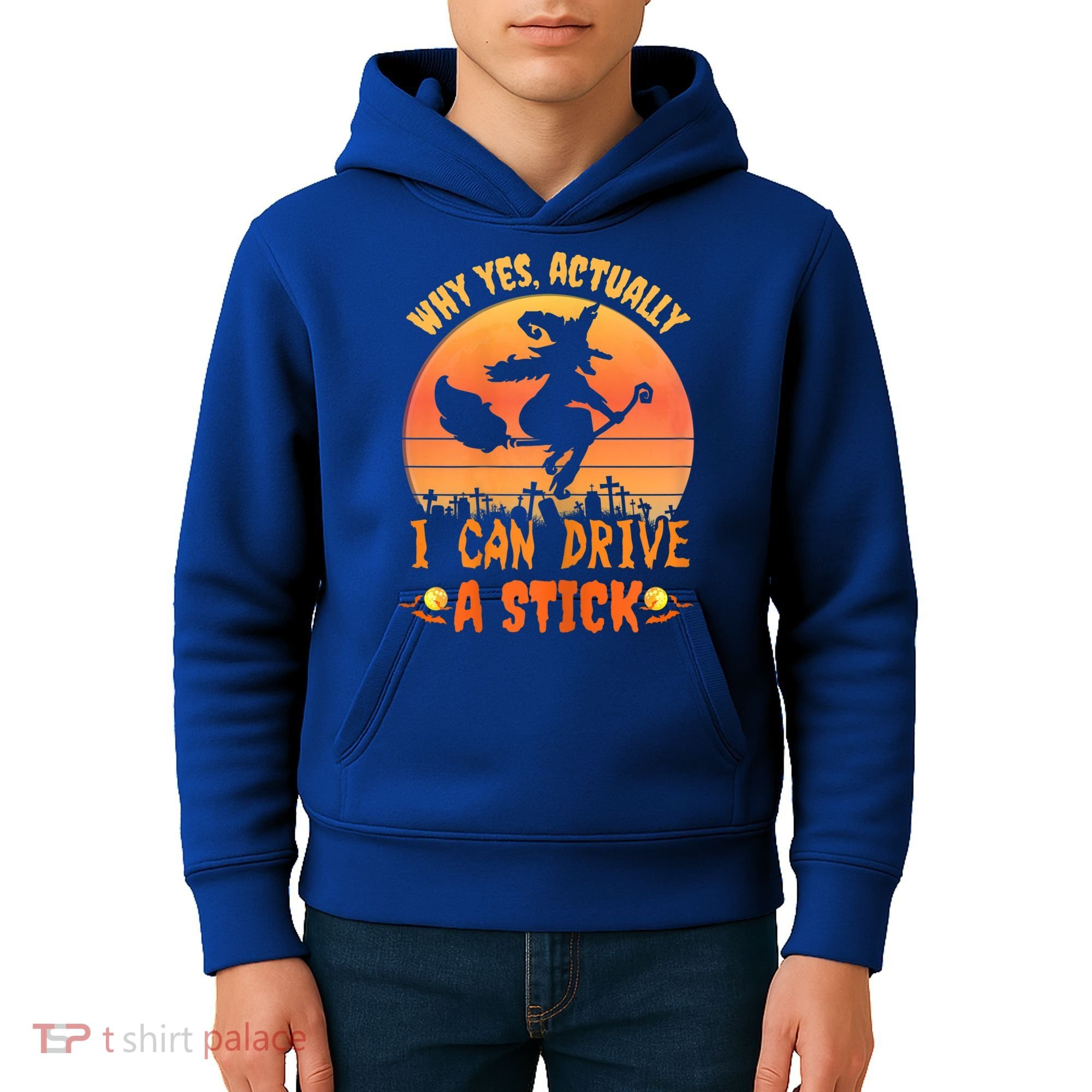 Womens Why Yes Actually I Can Drive A Stick Halloween Witch Spooky Kids Hoodie