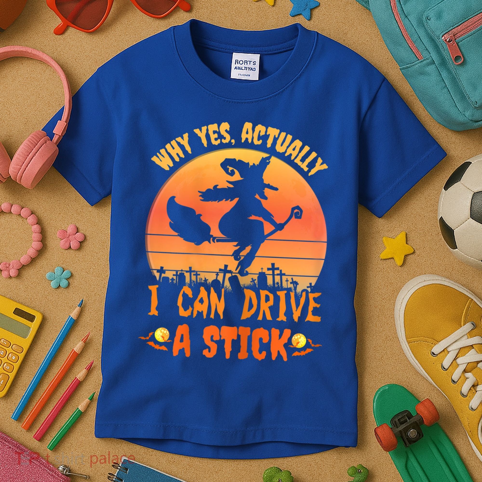 Womens Why Yes Actually I Can Drive A Stick Halloween Witch Spooky Kids T-Shirt