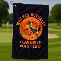 Why Yes Actually I Can Drive A Stick Funny Witch Costume Golf Towel thumb 1