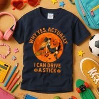 Why Yes Actually I Can Drive A Stick Funny Witch Costume Kids T-Shirt thumb 3