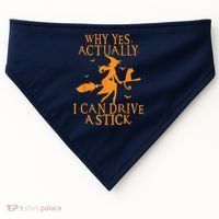 Why Yes Actually I Can Drive A Stick Halloween Witch & Cat USA-Made Doggie Bandana thumb 0