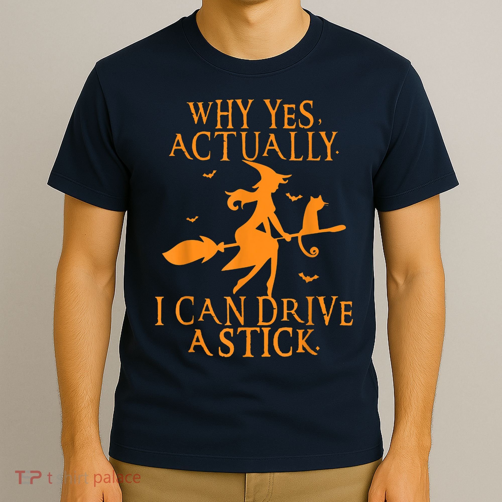 Why Yes Actually I Can Drive A Stick Halloween Witch & Cat T-Shirt