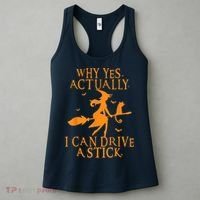Why Yes Actually I Can Drive A Stick Halloween Witch & Cat Women's Tank Top thumb 3