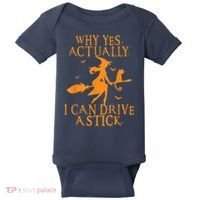 Why Yes Actually I Can Drive A Stick Halloween Witch & Cat Baby Bodysuit thumb 0