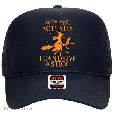 Why Yes Actually I Can Drive A Stick Halloween Witch & Cat Hat