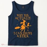 Why Yes Actually I Can Drive A Stick Halloween Witch & Cat Tank Top thumb 2