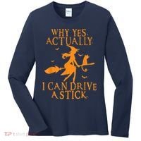 Why Yes Actually I Can Drive A Stick Halloween Witch & Cat Women's Long Sleeve Shirt thumb 0