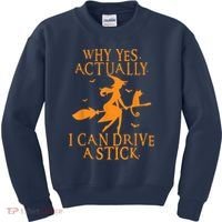 Why Yes Actually I Can Drive A Stick Halloween Witch & Cat Kids Sweatshirt thumb 0