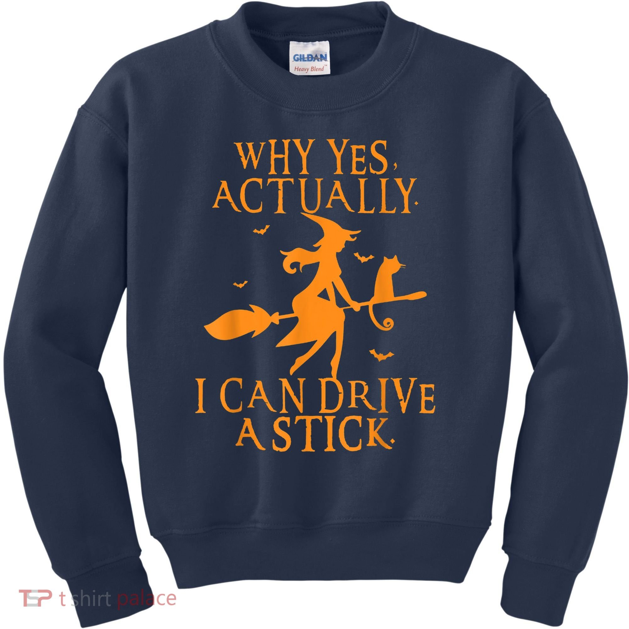 Why Yes Actually I Can Drive A Stick Halloween Witch & Cat Kids Sweatshirt