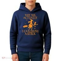 Why Yes Actually I Can Drive A Stick Halloween Witch & Cat Kids Hoodie thumb 4
