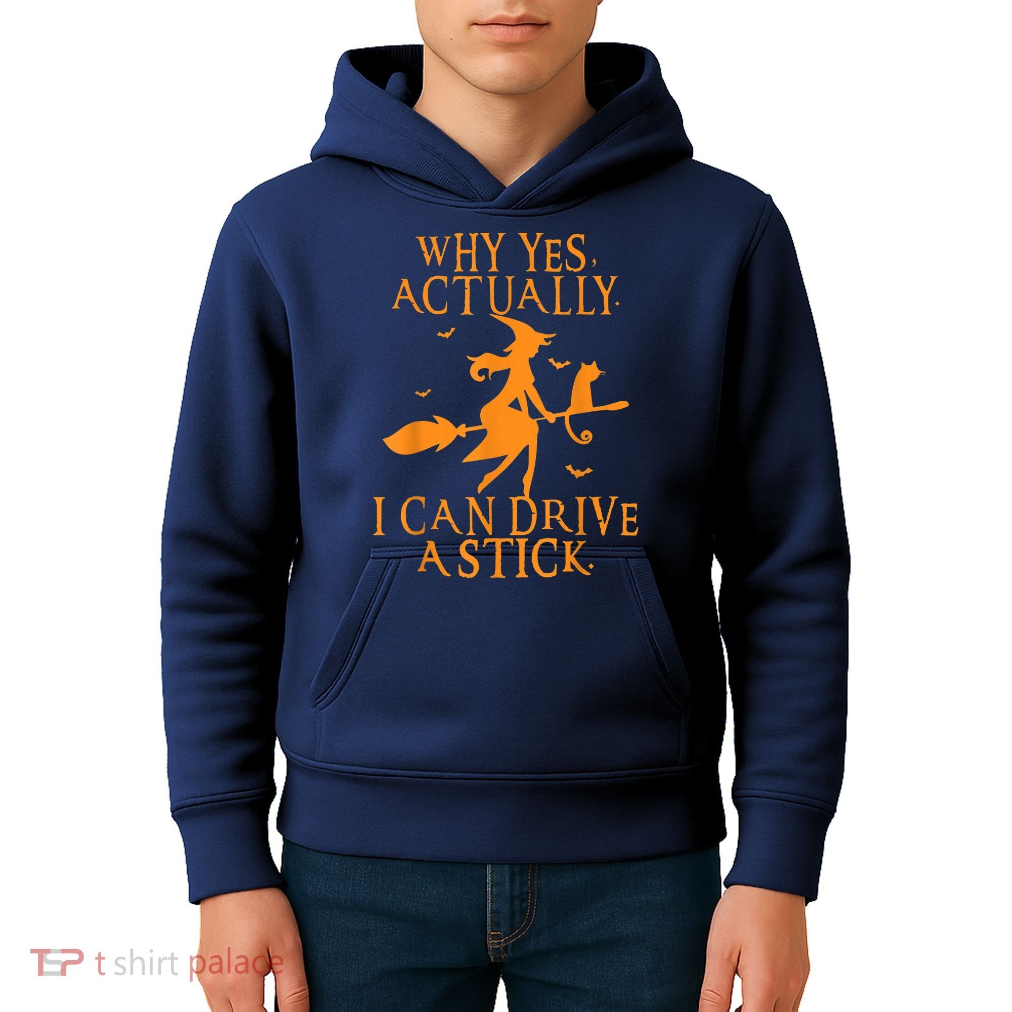 Why Yes Actually I Can Drive A Stick Halloween Witch & Cat Kids Hoodie