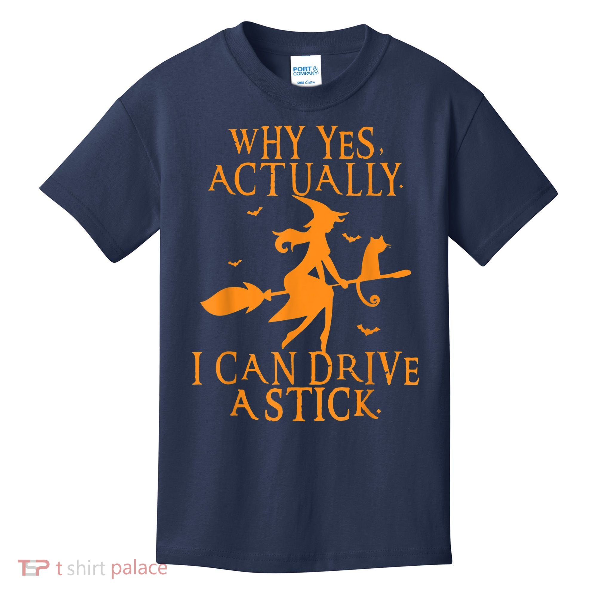 Why Yes Actually I Can Drive A Stick Halloween Witch & Cat Kids T-Shirt