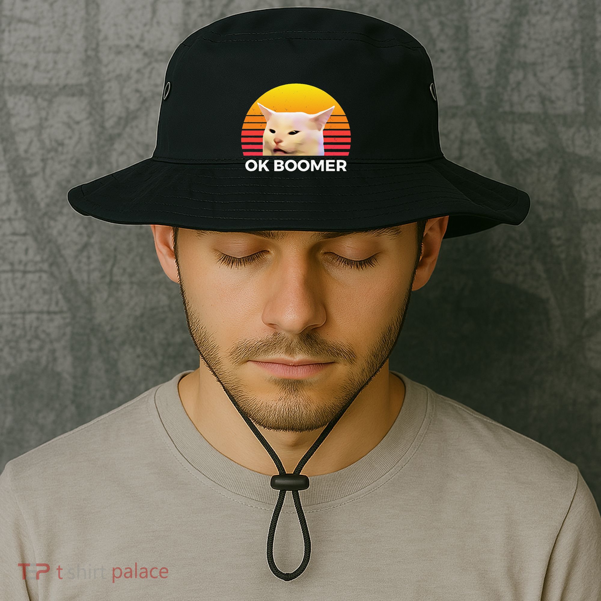 Woman Yelling At Table Dinner Funny Cat Ok Boomer Bucket Hat